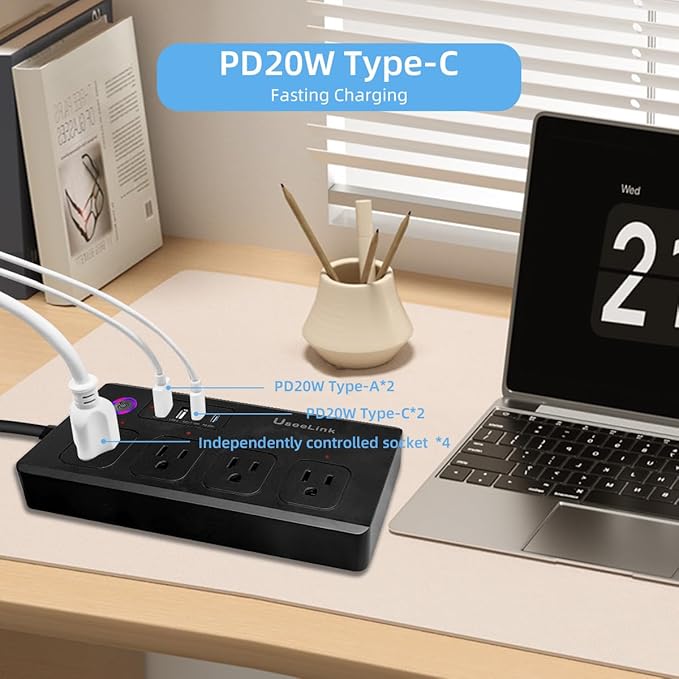 ZigBee Smart Power Strip Surge Protector,Smart Fast Charge, 4 Individually Controlled Outlets, Compatible with Alexa Google Home Phiilps HUE, Black