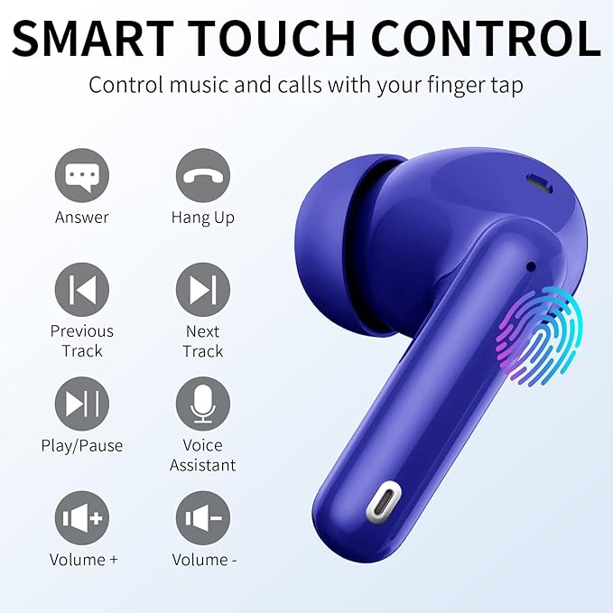 Wireless Earbuds, Bluetooth 5.4 Headphones Bass Stereo, Ear Buds with Noise Cancelling Mic LED Display, IP7 Waterproof in Ear Earphones, 36H Playtime for Laptop Pad Phones Sports Workout, Dark Blue