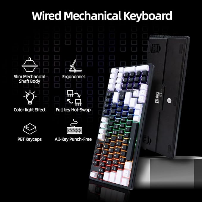 Mechanical Gaming Keyboard, Full Key Compact Wired RGB Backlit Light Up, Red Switches Hot Swappable USB C Creamy Sounding Silent White Mechanical Keyboard for PC MAC