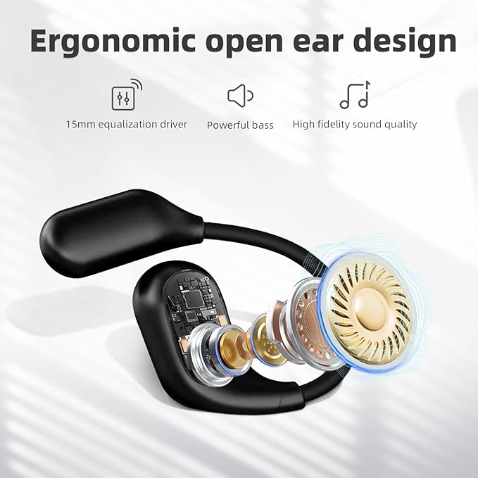 Open Ear Headphones, Bluetooth 5.4 Wireless Earbuds, 40H Playback, with LED Dgital Display, IP54 Waterproof Sports Headphones for Running, Cycling and Gym (Black)