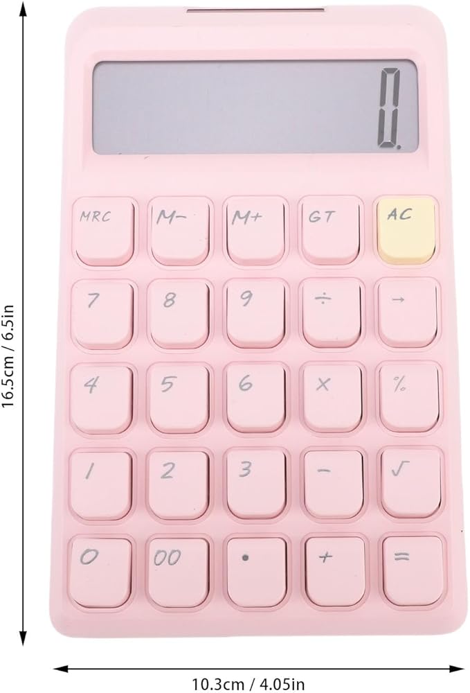 Pssopp Desktop Solar Calculator, Large 12-Digit Display Energy Efficient Tactile Press Keys Portable Standard Math Tool for Home Office Accounting (Pink)