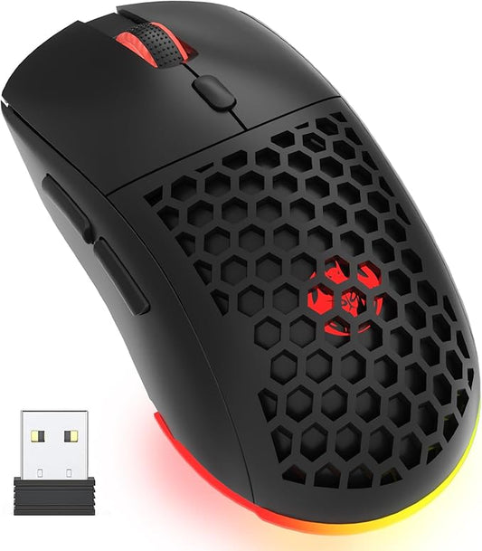 Honeycomb M32 Wireless Gaming Mouse - 2.4GHz RGB Rechargeable Ergo Mouse with Silent Clicks & 3200 DPI for PC/Mac (Black)