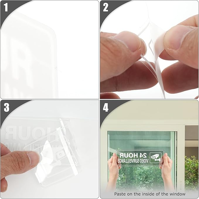 Video Surveillance Sticker Vinyl 6 x 2 Inch 24 Hour CCTV Camera Warning Security Decal for Window Door Business 10 Pack