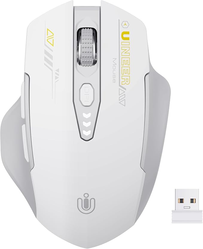 Wireless Mouse,[Upgraded] Rechargeable 2.4GHz (Battery Level Visible) Ergonomic Computer Mouse,4 Levels DPI, Wireless Mice for Laptop PC Computer(Grey and White)