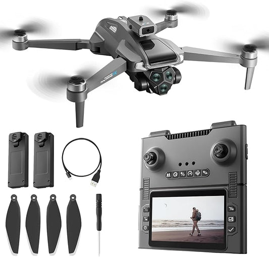 M66 Drone with New Foldable Remote Control with Screen, Two-batteries, Brushless Motor, Altitude Hold, One Key Take Off/Landing, with Black Outdoor Carrying Case.