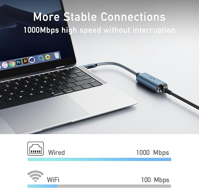 uni USB C to Ethernet Adapter, Driver Free RJ45 to USB C [Thunderbolt 3/4 Compatible], 1Gbps Type-C Gigabit Ethernet LAN Network Adapter for MacBook Pro/Air, iPhone 15 Pro/Max, XPS - Midnight Blue