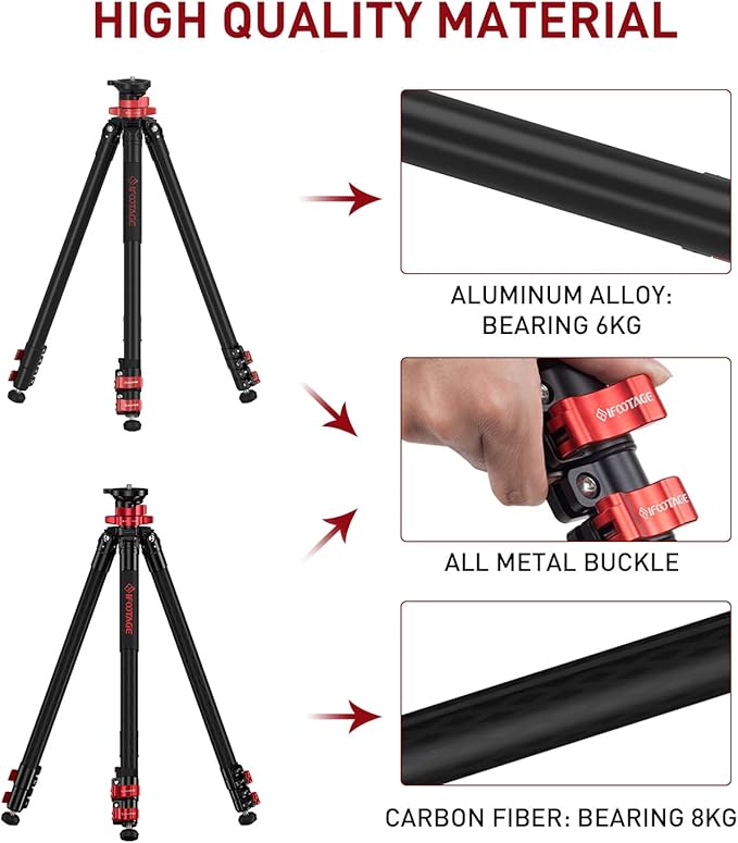 IFOOTAGE Camera Tripod Professional Standard,Heavy Duty,Flexible Stable 360° Ball Head,Centre Column Release for Low Position,Max Payload 6kg,65"/165cm TA6S
