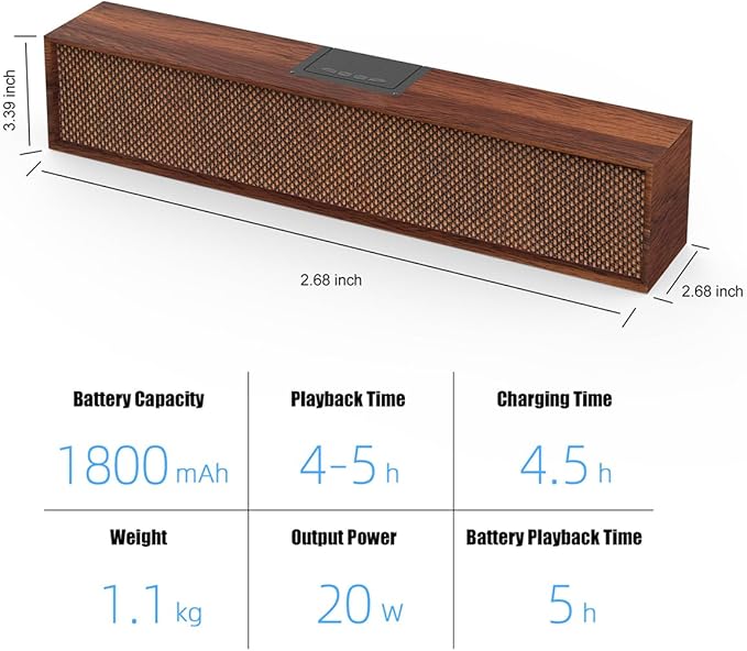 Computer Speakers, Wood Wireless Sound Bar Speaker for Desktop, PC Speaker with Bluetooth 5.3 & Wired USB Connection for Monitor, Laptop, Tablets, Cellphone