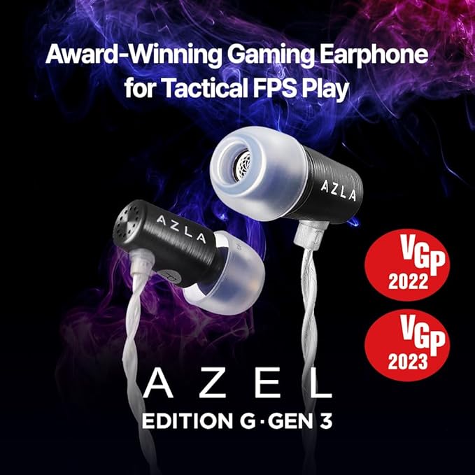 AZLA AZEL GEN 3 Gaming Earbuds with Mic – Award-Winning IEMs Tuned for FPS Games – Compatible with PS5, Xbox, PC –Positional Audio & Clear Voice Chat– Wired Gaming Headset for Gamers (Black)