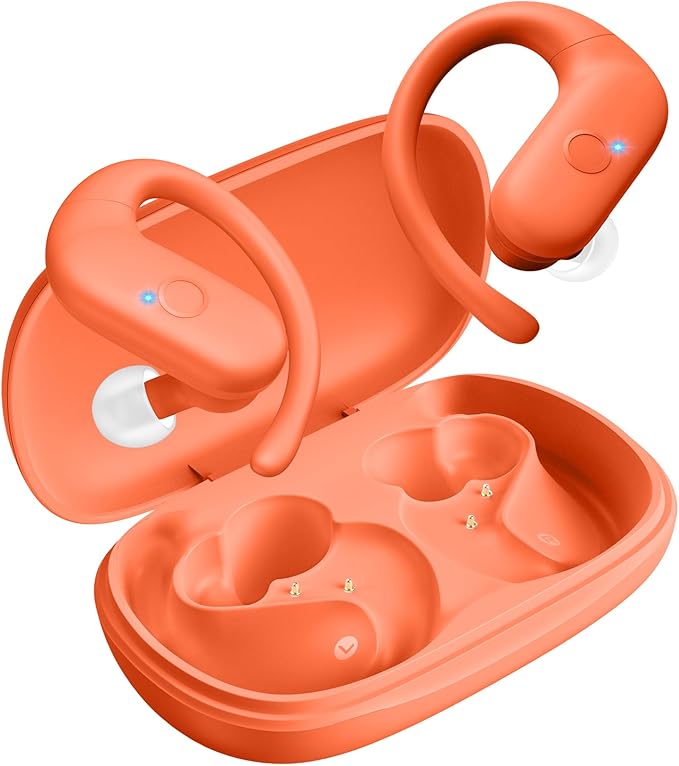 for Wireless Earbuds,Sport Bluetooth 5.4 Headphones,Over Ear Buds with Deep Bass Sound,60H Playtime Clear Calls Earphones Redesigned Comfort Fit with Earhooks for Running,Meeting,Workout-Orange