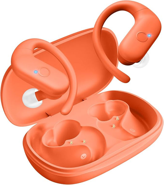 for Wireless Earbuds,Sport Bluetooth 5.4 Headphones,Over Ear Buds with Deep Bass Sound,60H Playtime Clear Calls Earphones Redesigned Comfort Fit with Earhooks for Running,Meeting,Workout-Orange