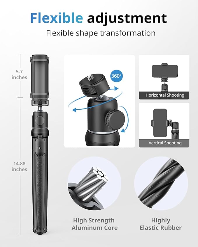 UBeesize Camera Tripod with Remote, Flexible Tripod Stand with Phone Holder and Action Camera Mount Adapter for iPhone Samsung Cellphones, Canon Nikon Sony Cameras