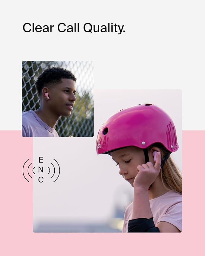 Belkin SoundForm Nano 2 Bluetooth Earbuds for Kids with Built-in Microphone, 28H Battery Life, Safe 85dB Volume, IPX5 Water Resistance - Kids Bluetooth Earbuds for iPhone, iPad, Galaxy, & More - Pink