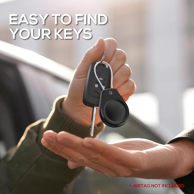 Waterproof AirTag Keychain Holder - (4 Pack) Air tag Lock Case with Wire Cable Compatible with Apple AirTags, Ultra Durable Anti-Lost Protective Case with Keyring for Luggage, Key, Backpack, Black