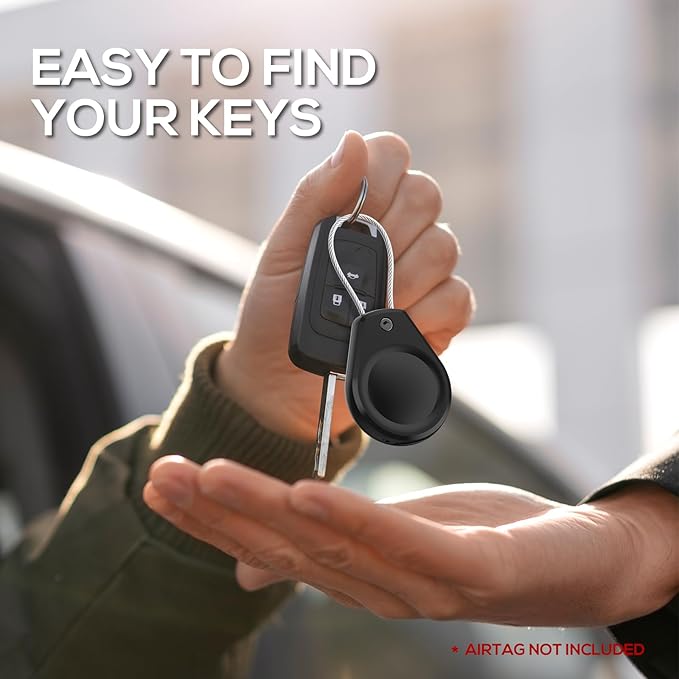 Waterproof AirTag Keychain Holder - (2 Pack) Air tag Lock Case with Wire Cable Compatible with Apple AirTags, Ultra Durable Anti-Lost Protective Case with Keyring for Luggage, Key, Backpack, Black