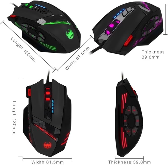 12 Programmable Buttons C12 Gaming Mouse, AFUNTA Laser Double-Speed Adjustment 8000DPI Mice Support 4 Level Switch