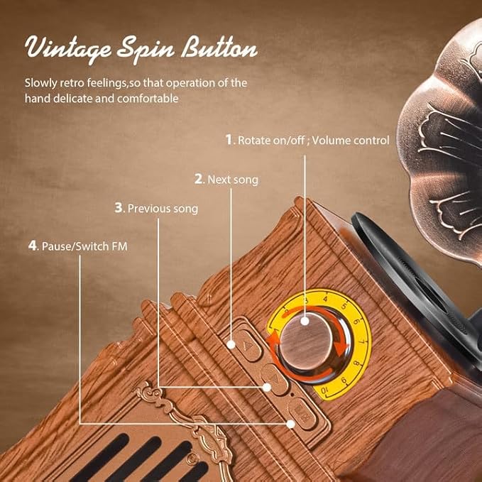 Retro Bluetooth Speaker with FM Radio, Bass, Retro Radio 5.3 Wireless Speaker Vintage Radios Support USB/TF/AUX Player for Home Office Room Outdoor Party, Portable Rechargeable