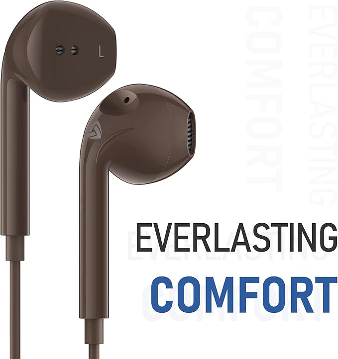 LUDOS Zenith Wired Earbuds in-Ear Headphones, 2 Years Warranty, Earphones with Microphone, Corded for 3.5mm Jack Ear Buds for iPhone, Samsung, Computer, Laptop, Kids, School Students, Woman - Brown