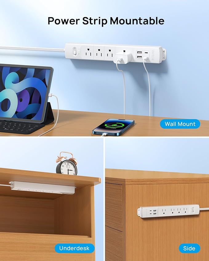 TROND 15ft Long Extension Cord with 2 USB C, ETL Listed, Ultra-Thin Flat Plug Power Strip, Slim Surge Protector, 4 Outlets 4 USB Ports, Wall Mount, Office Accessories Dorm Room Essentials, White