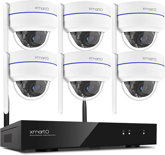 xmartO [AI Tracking Dome CAM] 10CH 2K HD Metal Dome PTZ Wireless Security Camera System, 6*Automatic Tracking, 2-Way Audio and Night Vision Camera, 10CH 4K Long Range WiFi 6 Surveillance DVR NVR Kit