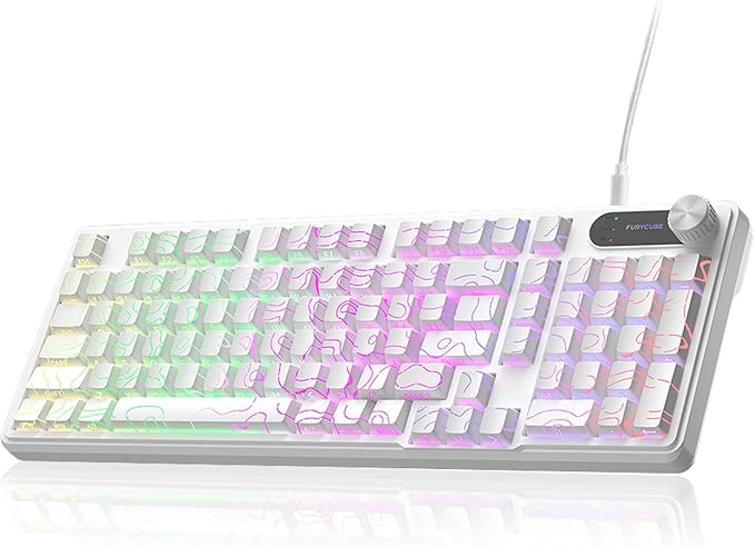 IP98 Gaming Keyboard - Wired Keyboard with RGB Backlighting, IPX8 Water Resistance, and Side Printed PBT Translucent Keycaps, Suitable for Gaming or Work (Line White)