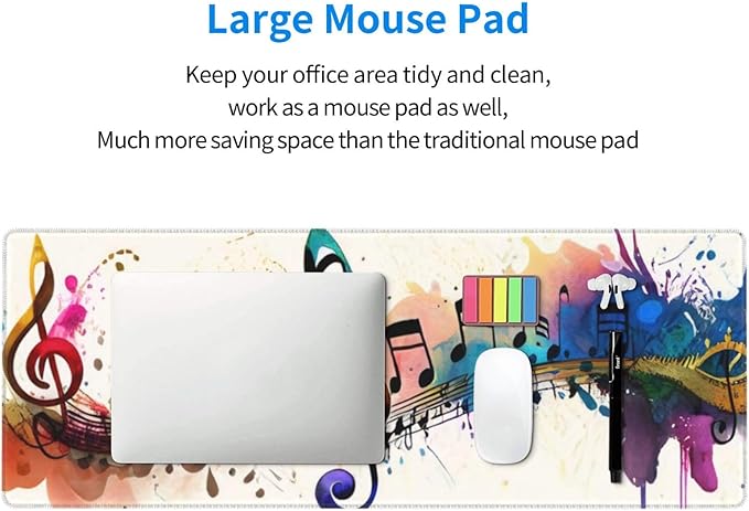 Gaming Mouse Pad, Large Non-Slip Rubber Base Mousepad, Keyboard Mouse Mat, Desk Pad with Stitched Edges, 31.5x11.8inch, Music Note