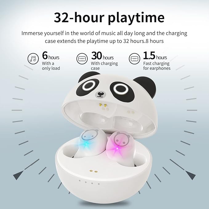 Panda Wireless Earbuds, Bluetooth Earbuds with Microphone- 32H Playtime, 3D Stereo,Waterproof in Ear Earphone for iPhone and Android