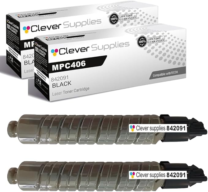 Clever Supplies CS Replacement Compatible with Ricoh C306 MPC406 Toner Cartridge 842091 to use with MPC306 MPC307 (Black, 2-Pack)