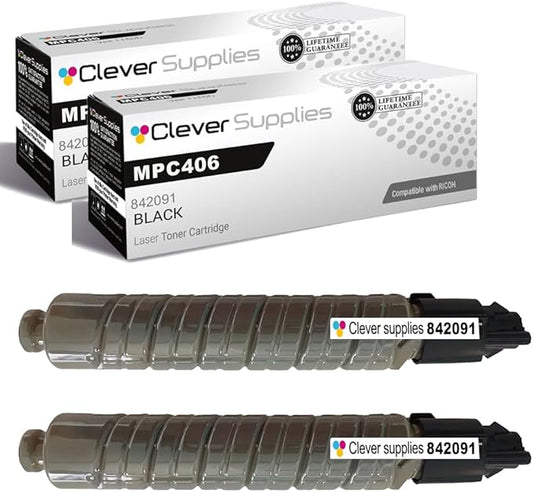 Clever Supplies CS Replacement Compatible with Ricoh C306 MPC406 Toner Cartridge 842091 to use with MPC306 MPC307 (Black, 2-Pack)