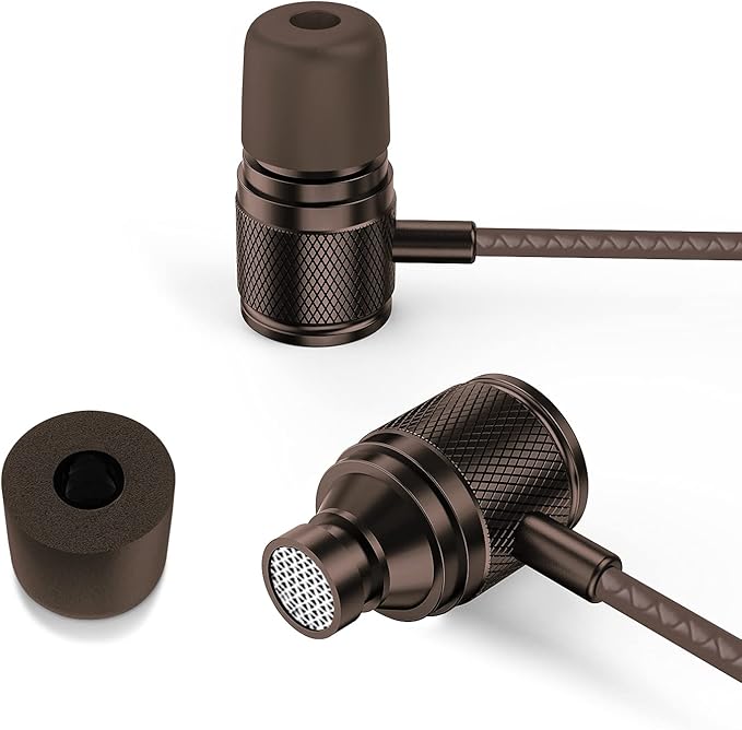 LUDOS Ultra Wired Earbuds in-Ear Headphones, 5 Years Warranty, Earphones with Microphone, Noise Isolating Ear Buds, Memory Foam for iPhone, Samsung, School Students, Kids, Women, Small Ears - Brown