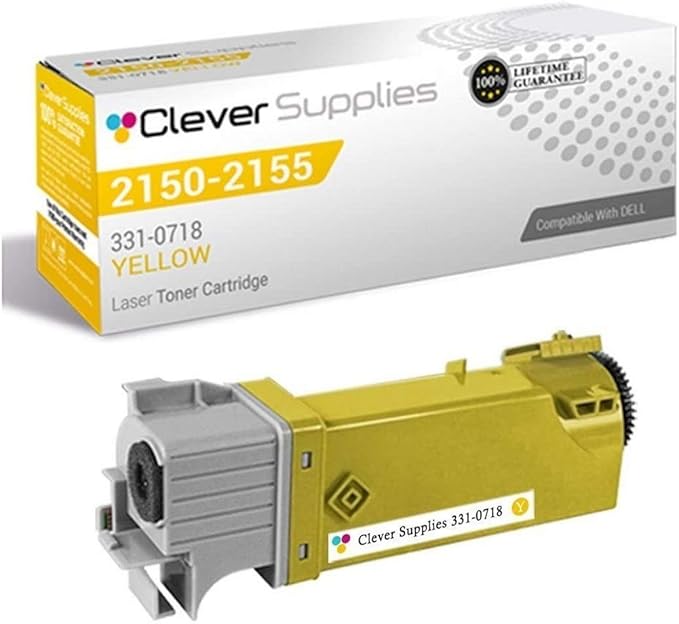CS Replacement Toner Cartridge Compatible with Dell 2150 331-0718 Yellow 2155 2155cdn 2155cn 2150 2150cdn 2150cn Color 2500 Page Yield