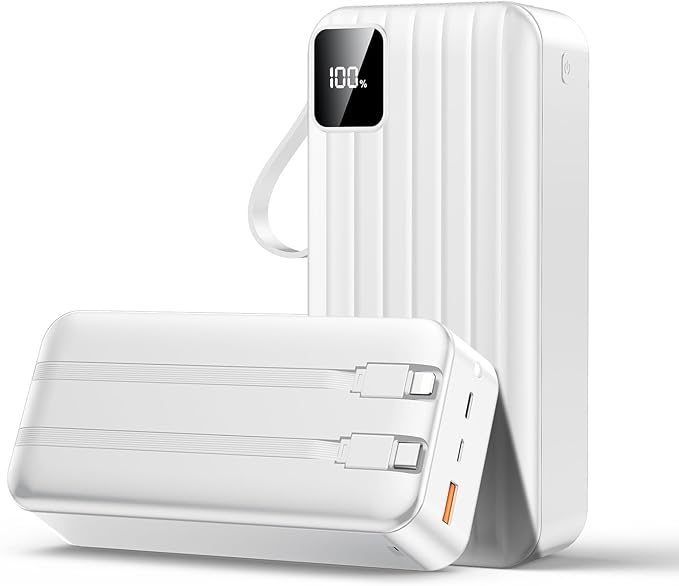 Portable Charger 50000mAh Power Bank with 2 Built-in Cable,22.5W Fast Charging External Battery Pack,LED Display USB-C Portable Cell Phone Charger for iPhone 16/15/14/13 Pro,Android,Samsung Galaxy,Etc