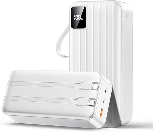 Portable Charger 50000mAh Power Bank with 2 Built-in Cable,22.5W Fast Charging External Battery Pack,LED Display USB-C Portable Cell Phone Charger for iPhone 16/15/14/13 Pro,Android,Samsung Galaxy,Etc