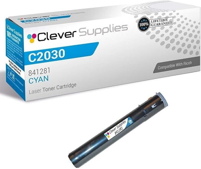 Clever Supplies CS Replacement Toner Cartridge Compatible with Ricoh C2030 841281 Cyan Color Laser Aficio MP C2030 Aficio MP C2050 Aficio MP C2550 Cyan