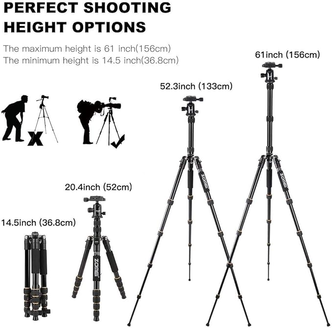 ZOMEi Camera Tripod 62" Light Weight DSLR Tripod with Ball Head Quick Release Plate and Carrying Case (Aluminum Tripod)