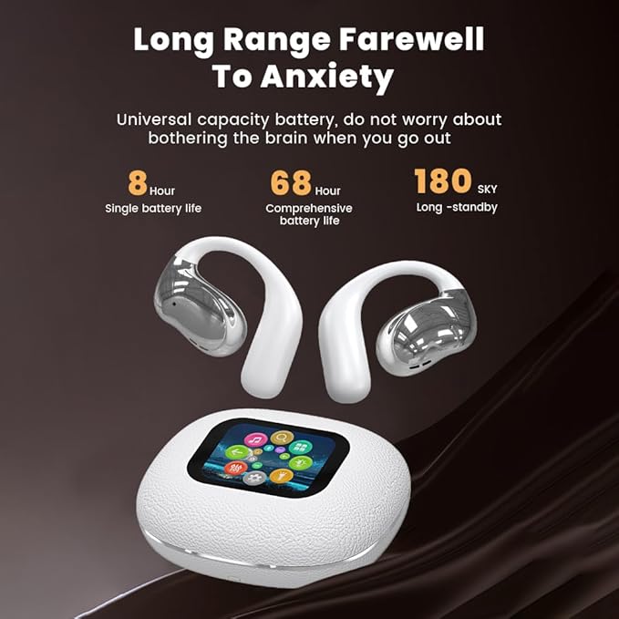 Open Ear Earbuds Ultra Comfort Wireless Bluetooth 5.4 Headphones Over The Ear Earbuds with Intelligent Touch Screen EarHooks IPX7 Waterproof Bone Conduction Earphones for Fitness Sports-White