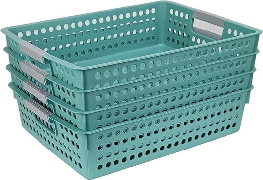 Turn in Trays Classroom, 4Pcs Paper Trays for Classroom, Book Baskets for Library, Drawers, Office, Home (New Green)