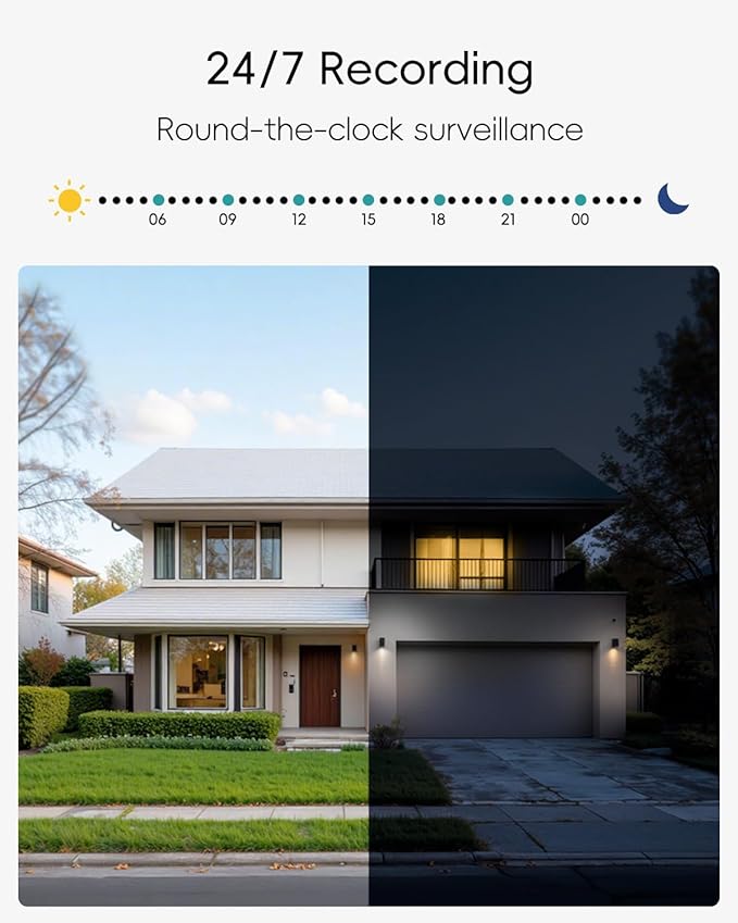 ZUMIMALL Security Camera Wireless Outdoor 3MP HD Black, 2.4G/5G WiFi, 24/7 Recording Wired Power | Auto Tracking, Motion & Noise Detection, Color Night Vision, 2-Way Audio | Alexa, Google