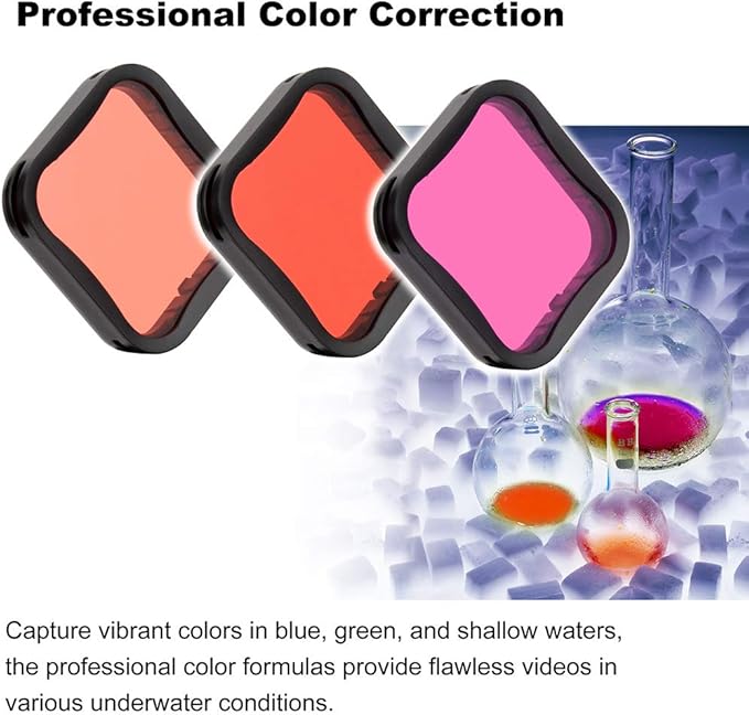 3-Pack Dive Filter (Red, Light Red, Magenta) for GoPro Hero 5 6 7 Black Hero(2018) Super Suit Housing - Color Correction in Scuba Diving, Snorkeling and Underwater Photos and Videos