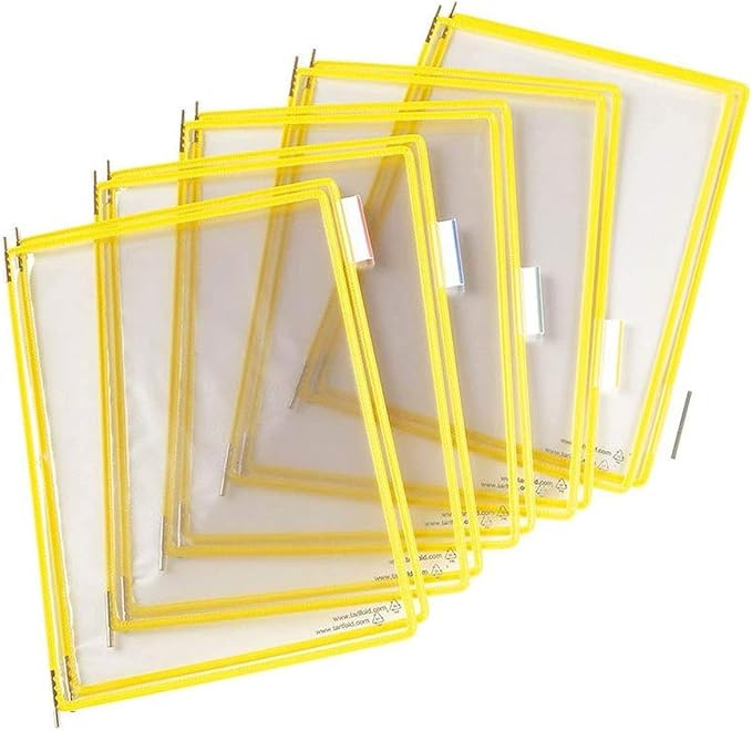 Tarifold DJOIS Wall Mount Reference System – 10 Double-Sided Display Pockets – Letter Size – Steel Wire Frame – Adjustable Tabs – Made in France - Yellow (W241)