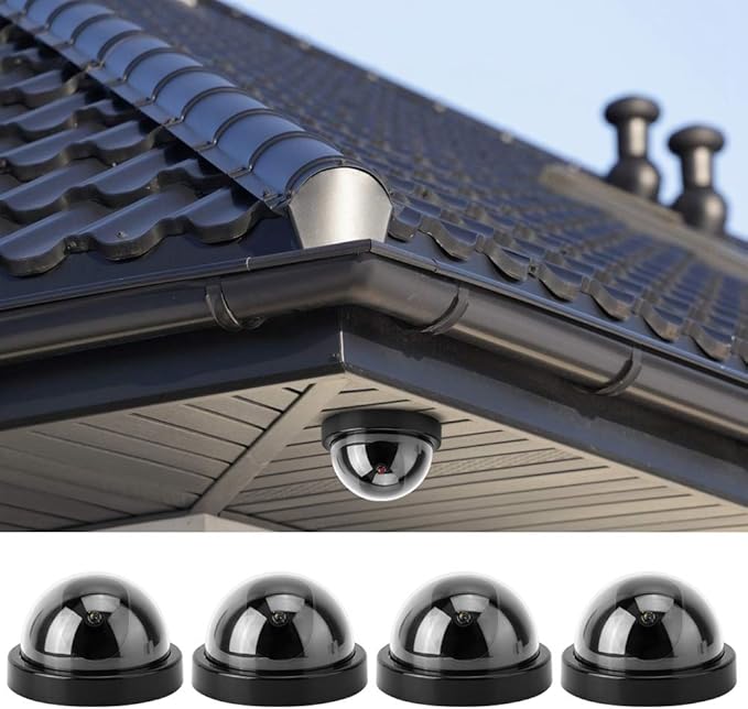 Simulated Security Camera Fake,Outdoor Camera Dummy Security Cameras Fake D,Surveillance Cameras 4Pcs Dome Simulation Camera CCTV Dummy Fake Security Camera with Flashing Led Light(White)(Black)