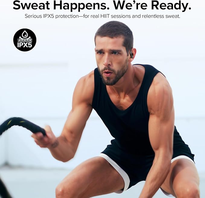 Active Noise Cancelling Ear Buds Wireless Sport Earbuds Bluetooth Headphones with Mic 80H Playtime IPX5 Waterproof Deep Bass Earphones Over Ear Headset for Running Gym Workout - Black