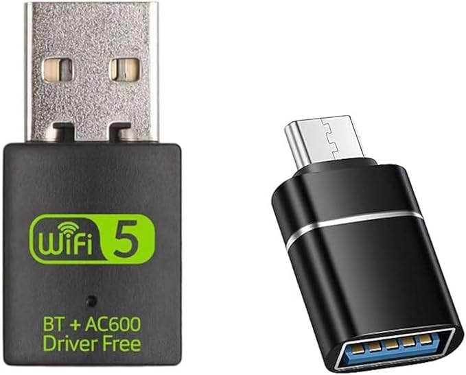 USB WiFi Adapter，600Mbps WiFi Bluetooth Adapter(Includes a USB-A to Type C connectors)，Dual Band 5G/2.4G Wireless Network Adapter for Desktop Laptop PC，Supports Windows 7/8/8.1/10/11。