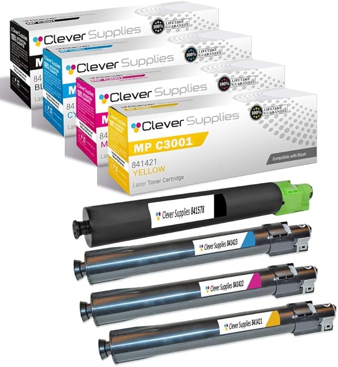 CS Replacement Toner Cartridge Compatible with Ricoh MP C3001 841578 Black 841423 Cyan 841422 Magenta 841421 Yellow LD630C LD635C C9130 C9135 Aficio MP C3001 MP C3501 Toner Cartridge 4 Color Set