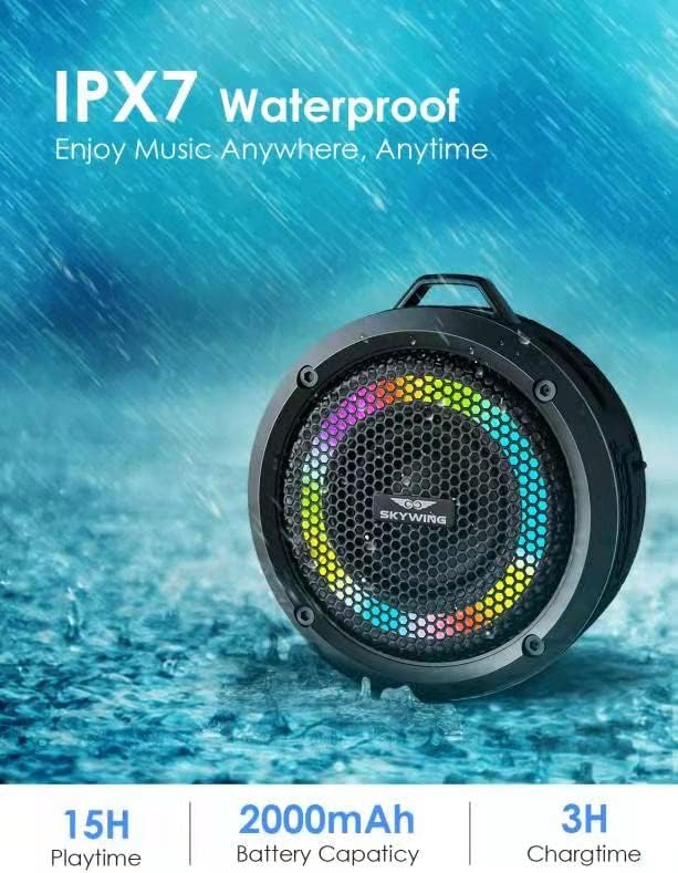Bluetooth Shower Speaker, Soundace S6 IPX7 Waterproof Portable Speaker with Suction Cup Hook Lanyard TWS RGB Lights,Wireless Mini for Bike,Boating,Hiking Outdoor(Black)