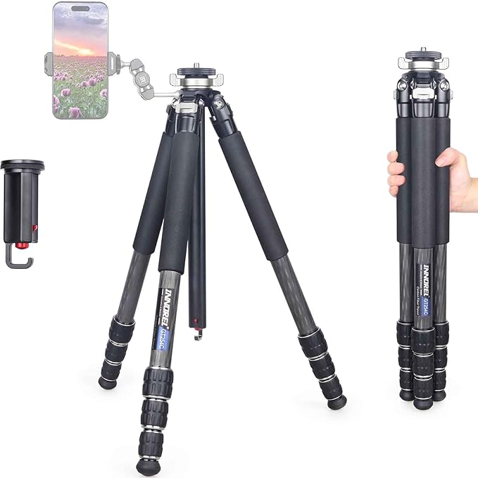 Carbon Fiber Tripod-INNOREL GT254C Professional Camera Stand Compact Portable Tripod for Digital DSLR Camera 4-Section Camera Stand Support with Special-Shaped Center Column Load 33lb/15kg
