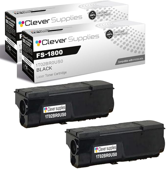 Clever Supplies CS Replacement Compatible with Kyocera FS-1800 Toner Cartridge 1T02BR0US0 to use with FS-1900N FS-1800N FS-1900 FS-3800 FS-3800N (Black, 2-Pack)