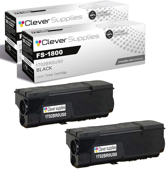 Clever Supplies CS Replacement Compatible with Kyocera FS-1800 Toner Cartridge 1T02BR0US0 to use with FS-1900N FS-1800N FS-1900 FS-3800 FS-3800N (Black, 2-Pack)