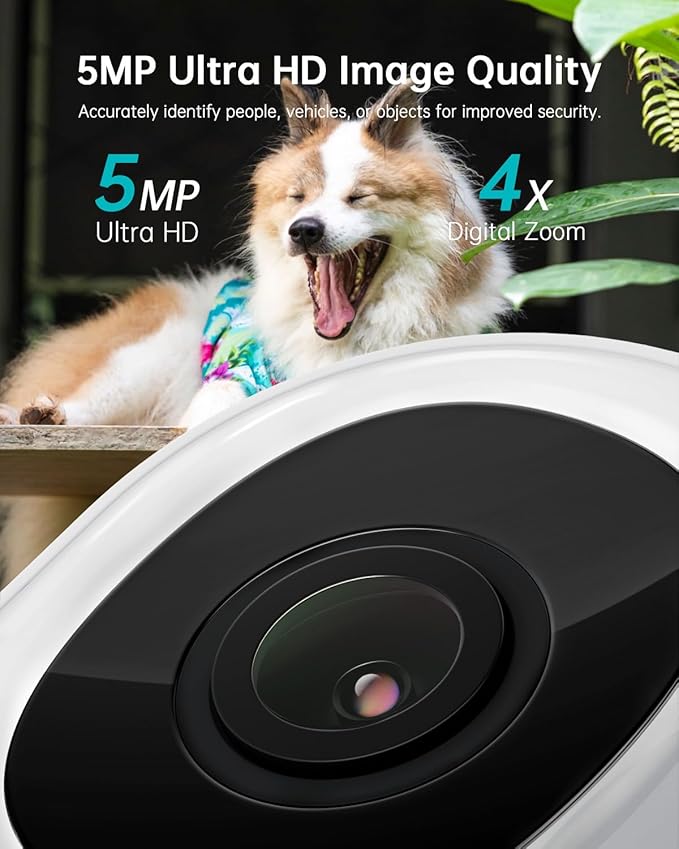 ZUMIMALL 5MP Outdoor Camera Wireless 2-Pack - 24/7 Recording Wired Power, Support 5GHz WiFi | Motion & Noise Detection, 360° PTZ Auto Tracking, Color Night Vision | IP66, Alexa Google Compatible