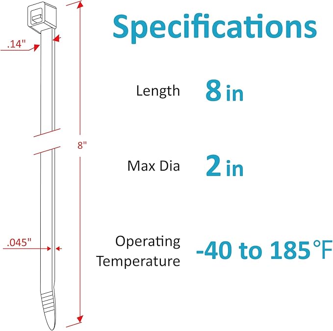 Zip Ties 8 inch with 40 lb Tensile Strength, Black Cable ties, 1000 Pack, ANOSON